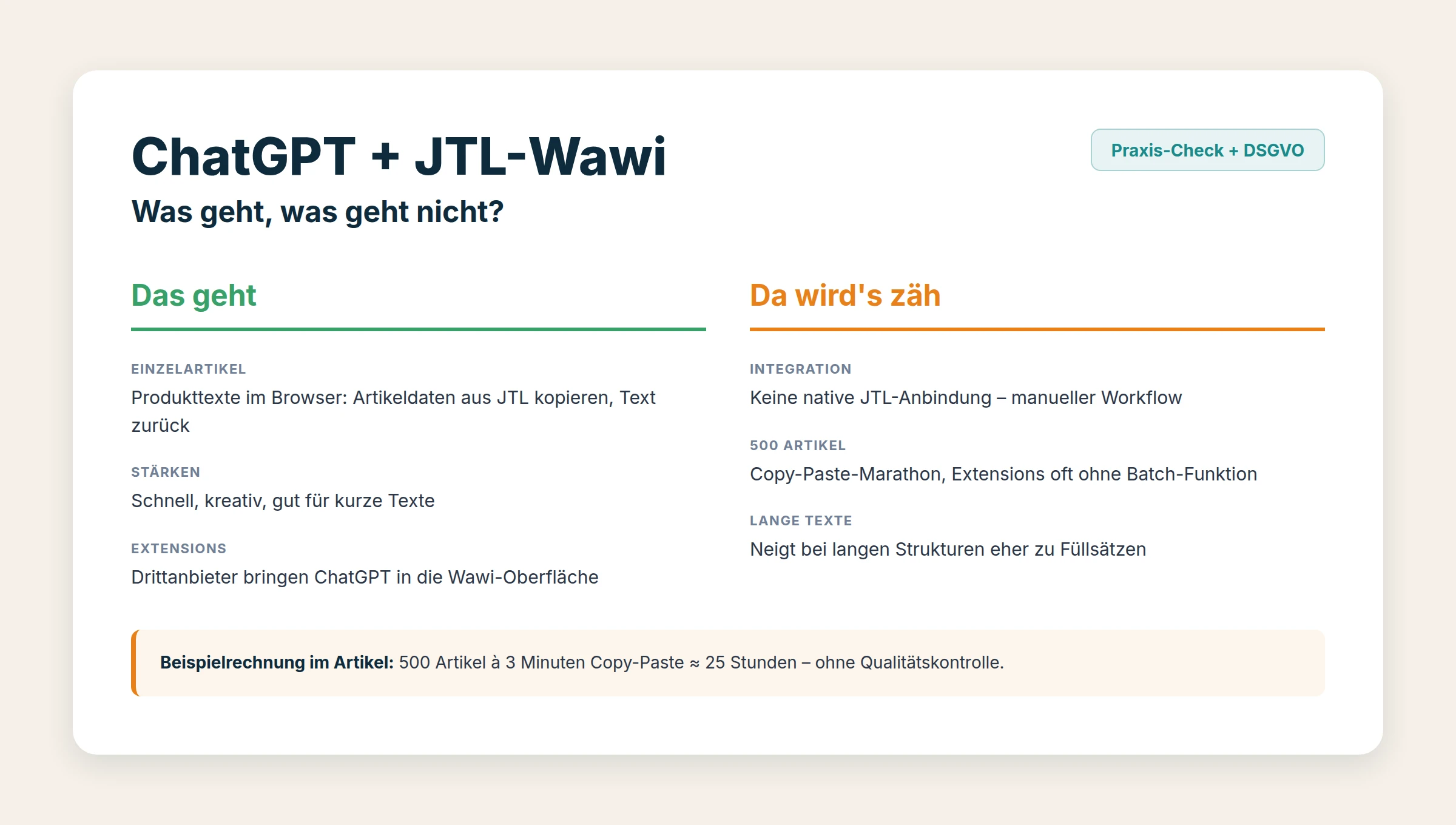 ChatGPT + JTL-Wawi: Was geht, was geht nicht?